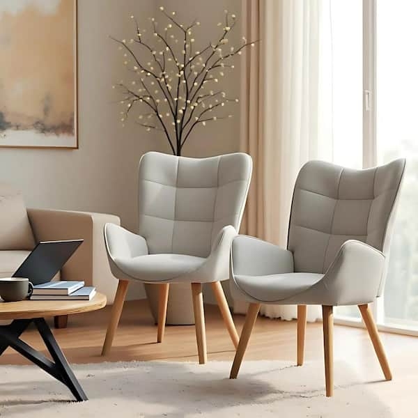 Accent Chair Set of 2 Wingback Mid Century Wood Legs Lounge
