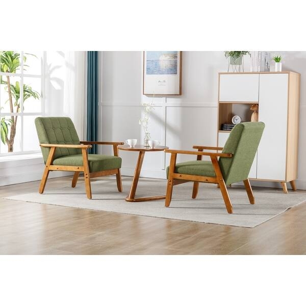 Accent Chair Set of 3 Sage Green Channel Tufting Barrel Back
