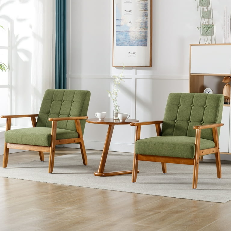 Accent Chair Set Olive Green Fabric Button Tufting Tapered Wood Legs