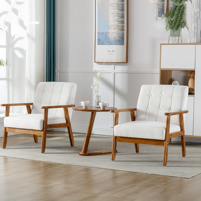 Accent Chair Set Open Frame Wood Toned Tufted Back Mid Century Modern
