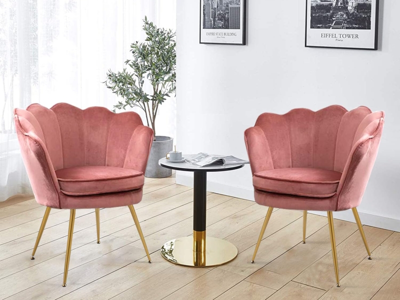 Accent Chair Set Scalloped Back Vanity Chair with Gold Legs Velvet