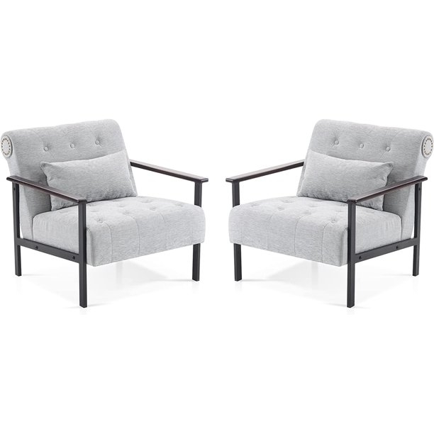Accent Chair Set Silver White Chenille Tapered Black Legs