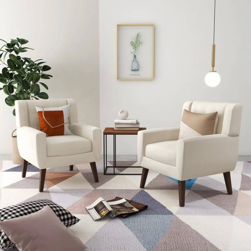 Accent Chair Set Sloped Arms Diamond Tufting Linen Like Transitional