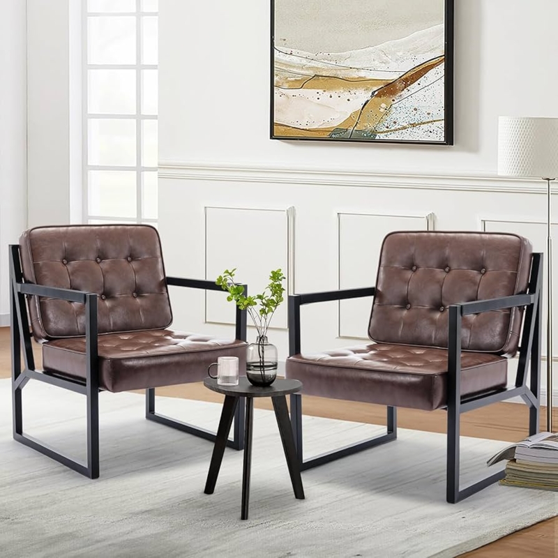Accent Chair Set Tapered Metal Legs Cognac Mid Century Modern
