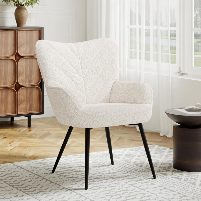 Accent Chair Sherpa Mid Century Style with Black Tapered Legs
