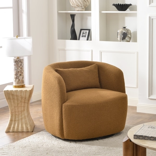 Accent Chair Sherpa Swivel Base Barrel Silhouette Cream Textured