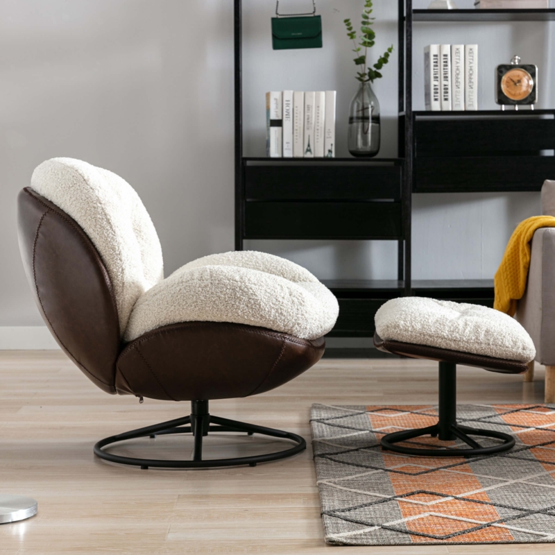 Accent Chair Sherpa Swivel with Matching Ottoman Set