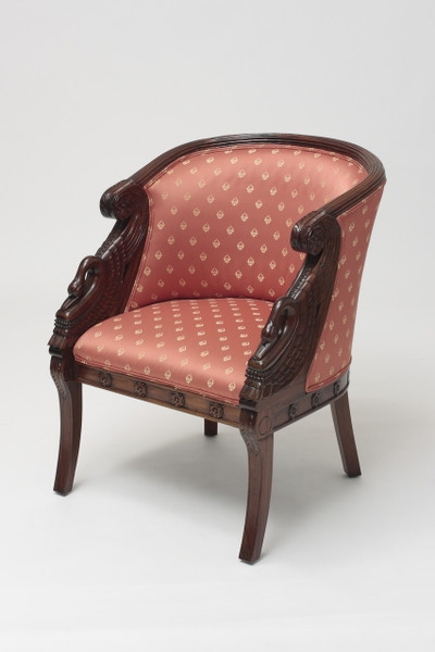 Accent Chair Shield Back Mahogany Finish Traditional Cream Seat