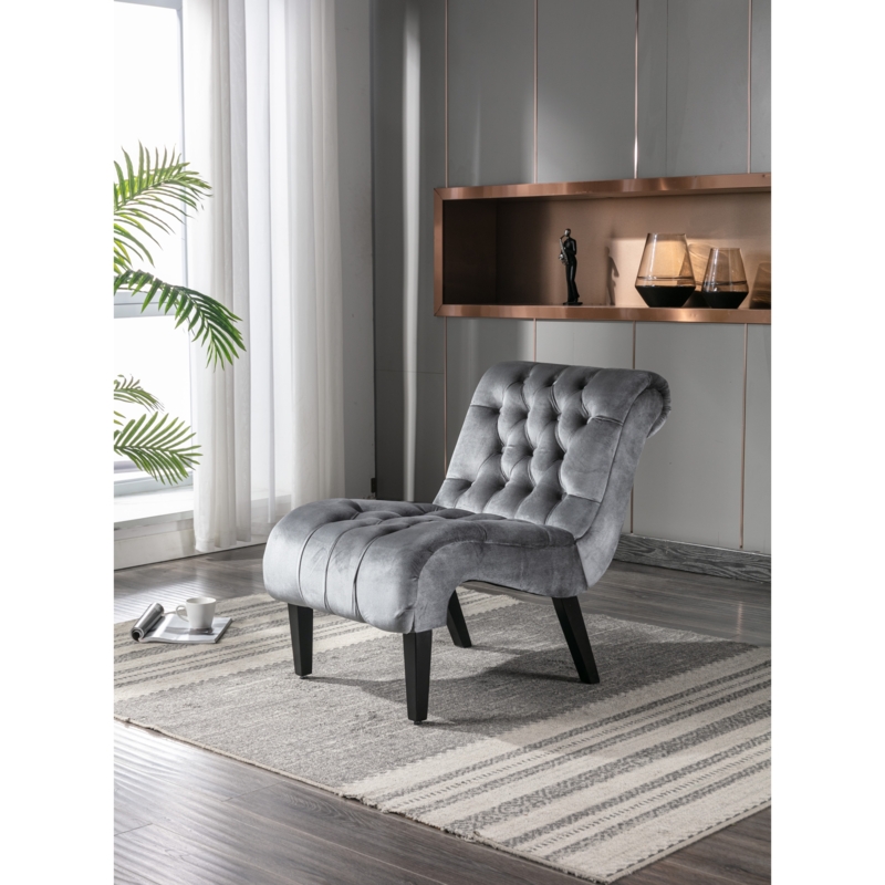 Accent Chair Silver Channel Tufted Gold Legs Glam Style