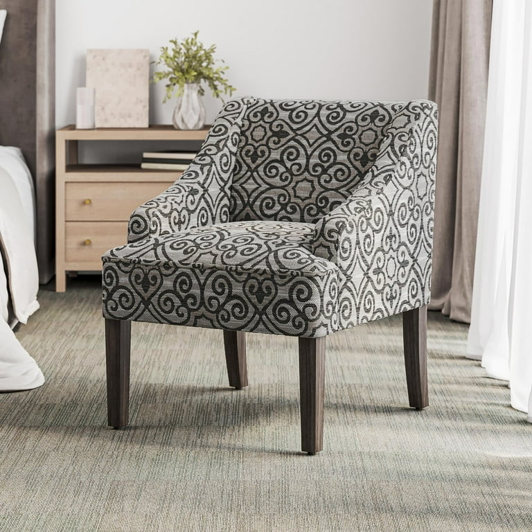 Accent Chair Silver Floral Pattern Wingback Button Tufted Legs