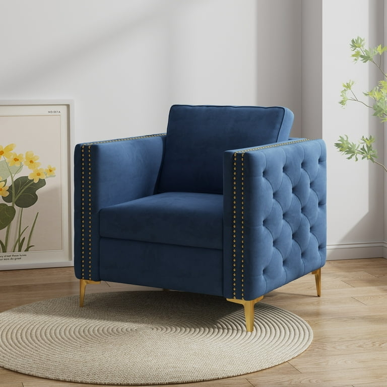 Accent Chair Silver Rivet Design Gold Metal Legs Glam