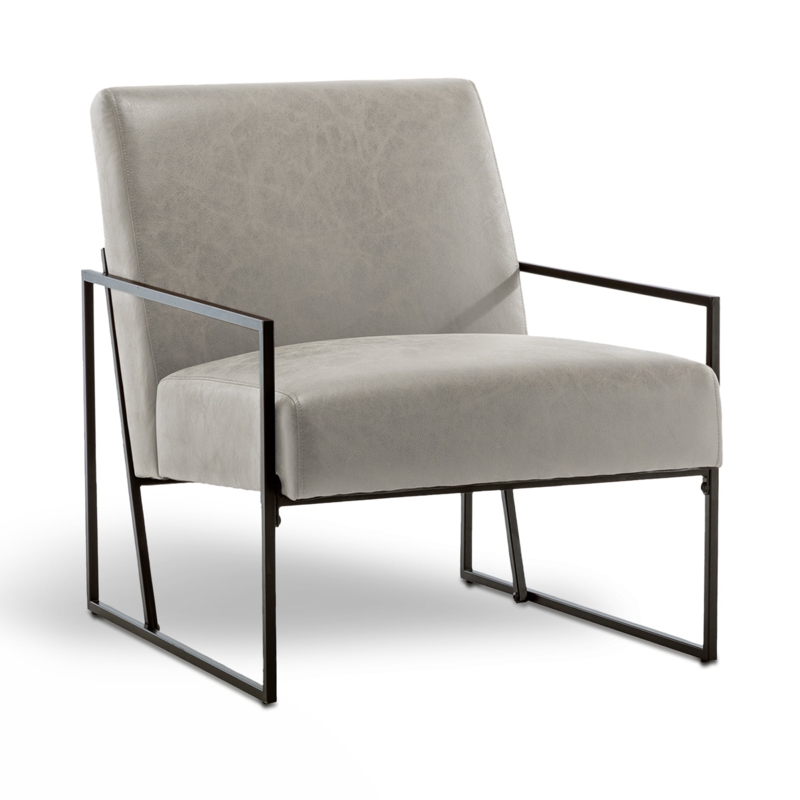 Accent Chair Slanted Frame Wood Armrests Slate Gray Upholstery