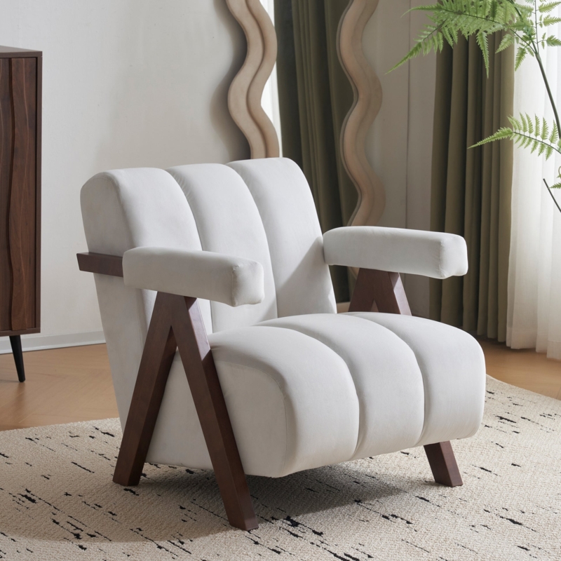 Accent Chair, Slate Gray Woven Texture, Exposed Dark Brown Wood Frame