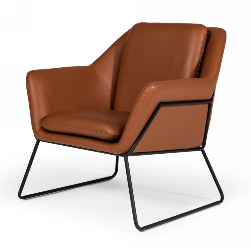 Accent Chair Sled Base Ribbed Stitching Leather Like Upholstery