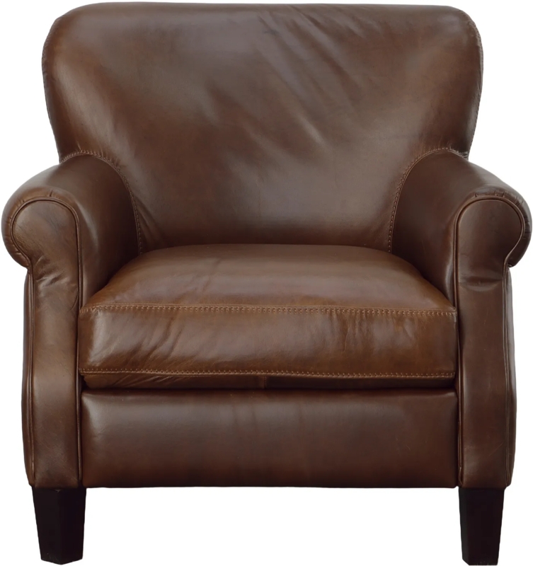 Accent Chair Slim Black Metal Frame with Cognac Perimeter Stitching