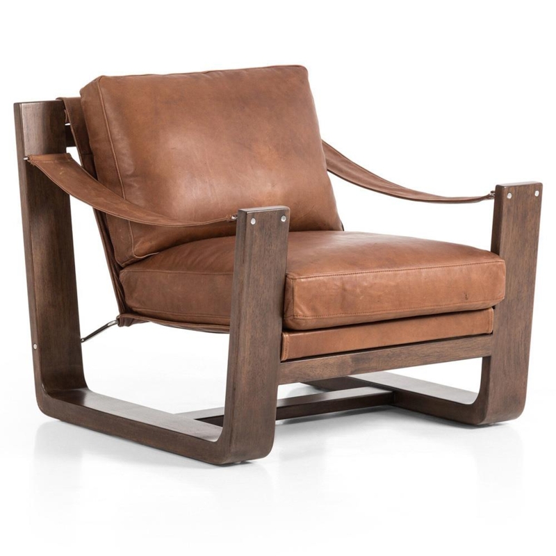 Accent Chair Sling Design Rustic Exposed Joinery Angled Back Wood Frame