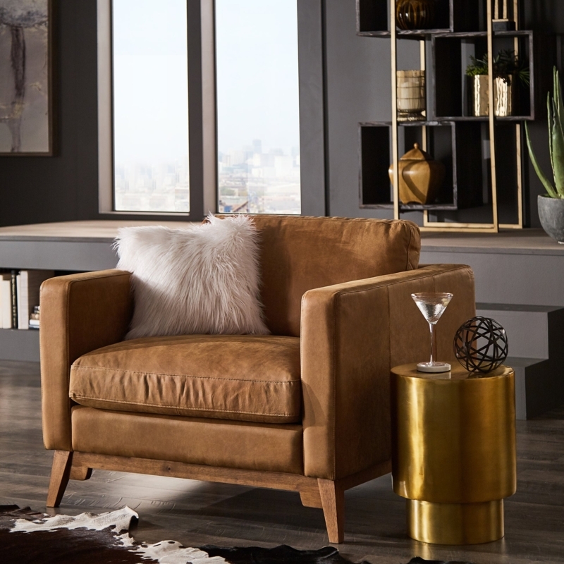 Accent Chair Sling Seat Dark Oak Finish Minimalist Lounge Chair