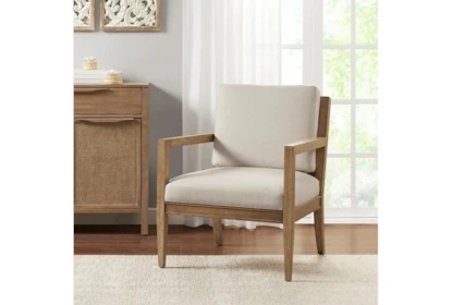 Accent Chair Sloped Arms Scandinavian Style Natural Finish Reading Nook