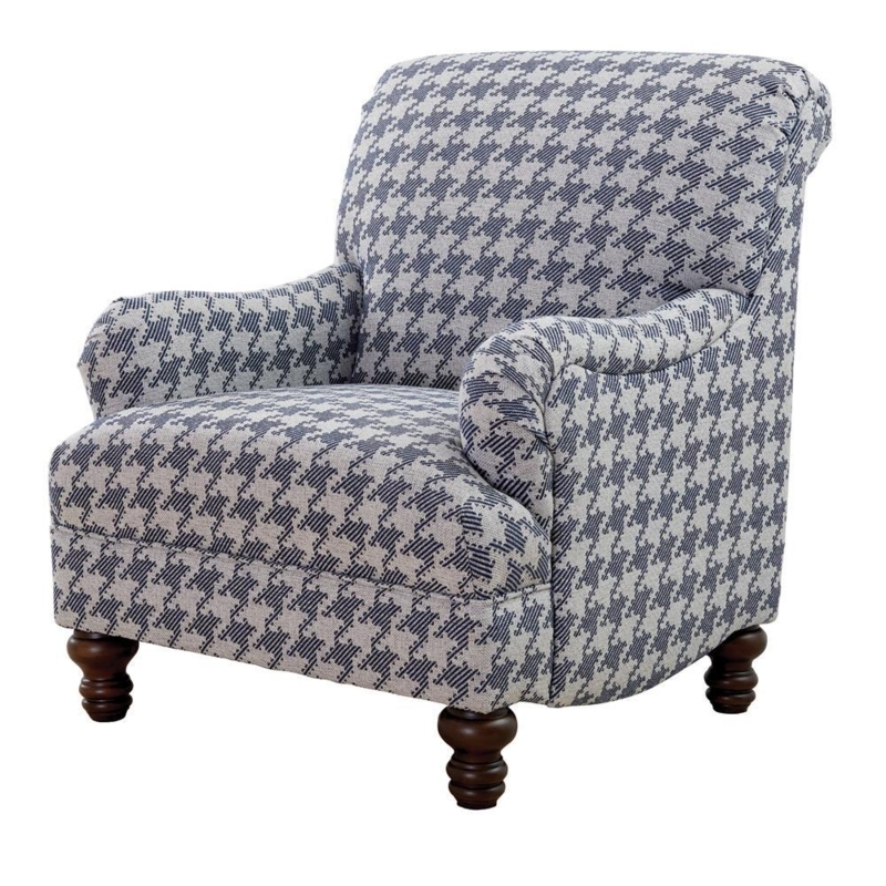 Accent Chair Sloped Wood Frame Navy Blue Mid-Century Armchair
