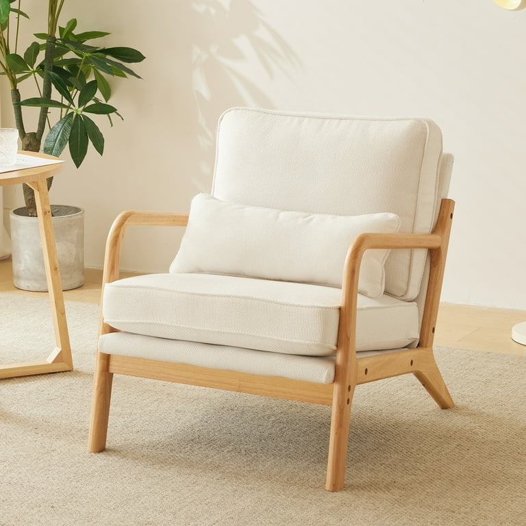 Accent Chair Splayed Legs Angled Back Beige Linen Scandinavian Lounge
