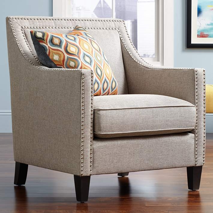 Accent Chair Square Back Heirloom Gray Nailhead Trim Transitional