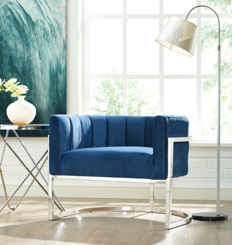 Accent Chair Square Metal Frame Cylindrical Bolster Back