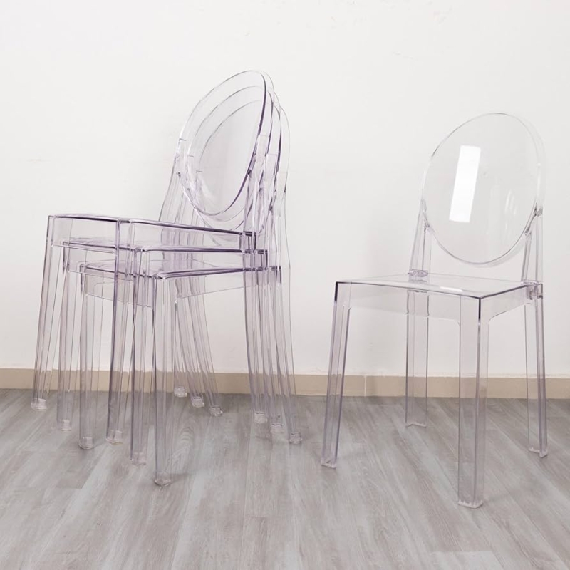 Accent Chair, Stackable Clear Acrylic with Oval Medallion Backrest