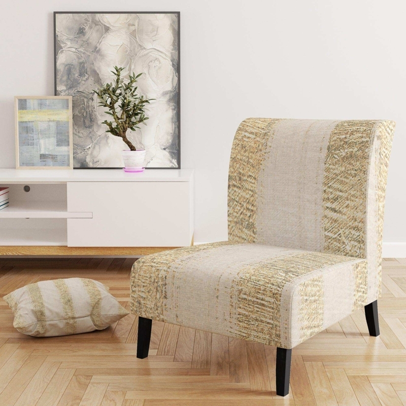 Accent Chair Striped Pattern Barrel Silhouette Cream Luxurious