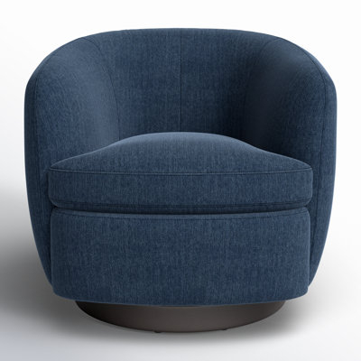 Accent Chair Swivel Barrel Silhouette in Cream Linen-like Fabric
