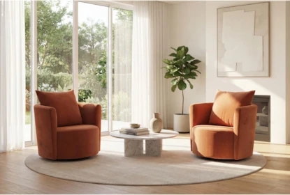 Accent Chair Swivel Base Barrel Silhouette Rust Terracotta
