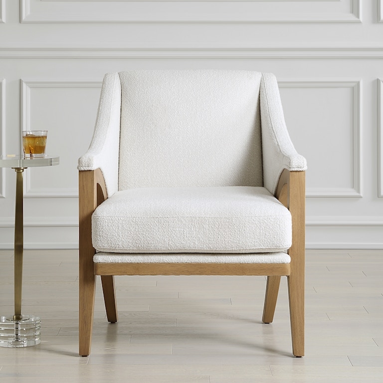 Accent Chair Swivel Base Boucle Tub, Creamy White Modern Lounge Seating
