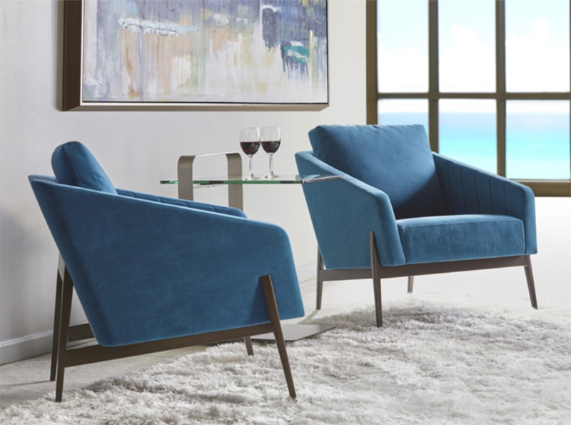 Accent Chair Swivel Base Teal Wraparound Silhouette Polished Metal Base