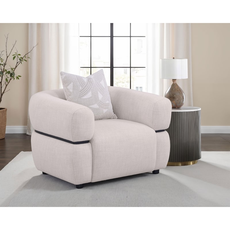 Accent Chair T-Cushion Seat Traditional Round Arms Beige Fabric