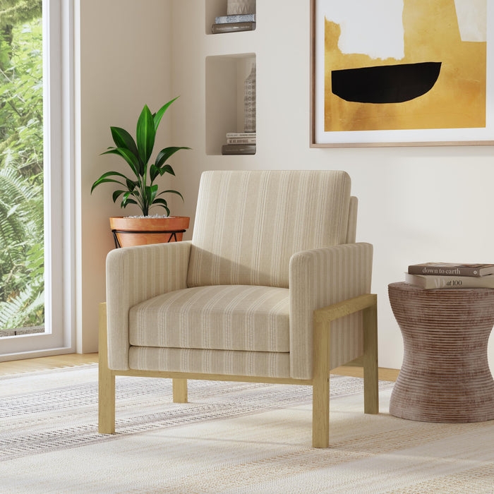 Accent Chair Tan Stripe Upholstery Wood Spindle Back Transitional Seating