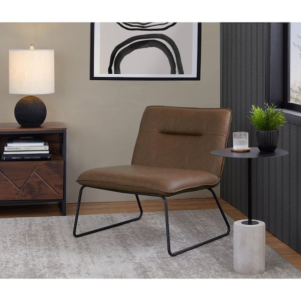 Accent Chair Tapered Legs Curved Back Espresso Brown Leather Like