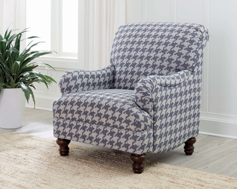Accent Chair Tapered Metal Legs Navy Blue Mid-Century Modern