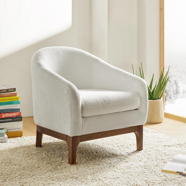 Accent Chair Tapered Wood Legs Ivory Boucle Scandinavian Lounge