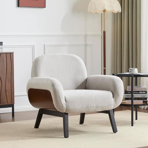Accent Chair Tapered Wood Legs Mid-Century Modern Woven Grey