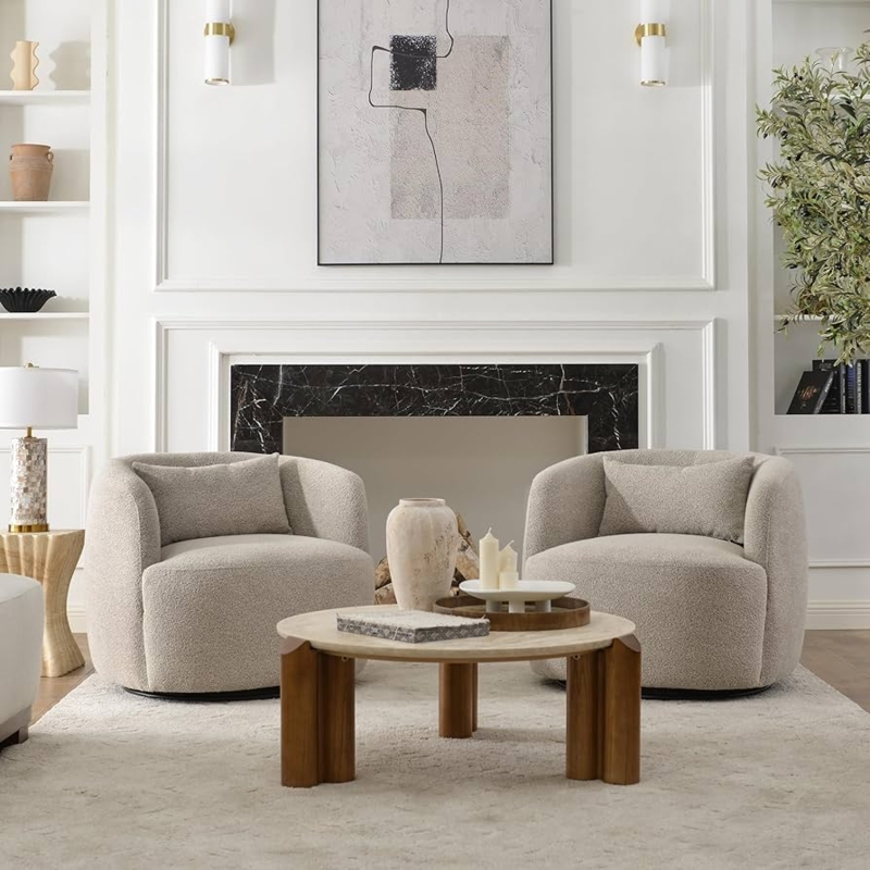 Accent Chair Taupe Boucle Swivel Barrel Pair Chic Apartment Setup