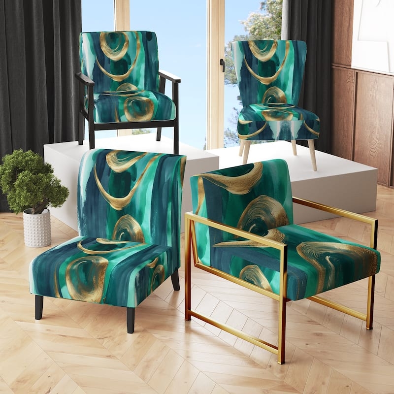 Accent Chair Teal Black Geometric Abstract Print Black Metal Frame