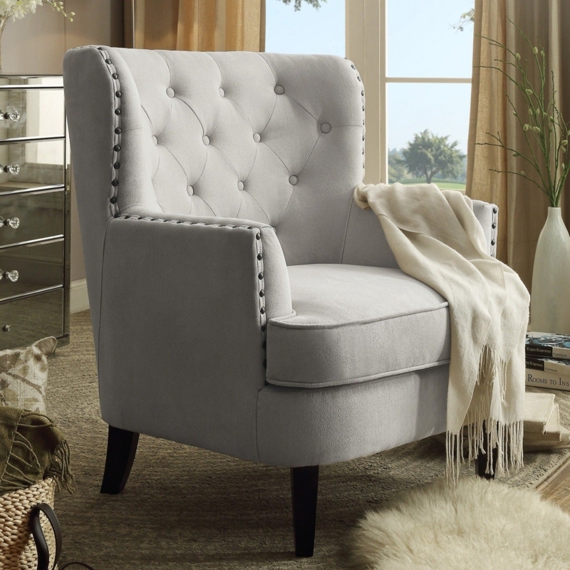 Accent Chair Teal Color Button Tufted Nailhead Trim Contemporary