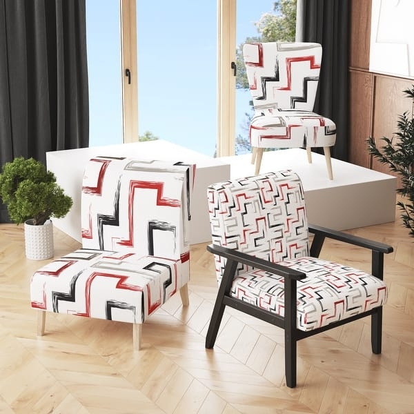 Accent Chair Teal Mustard Triangular Print Armless Curved Back