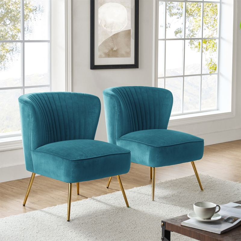 Accent Chair Teal Velvet Diamond Tufted Gold Legs Modern Glam