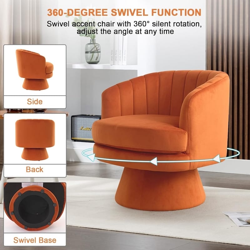 Accent Chair Terracotta Boucle Swivel Barrel Channel Tufted Modern