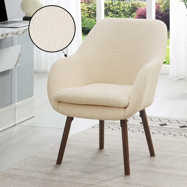 Accent Chair Textured Sherpa Barrel with Dark Coffee Bean Legs