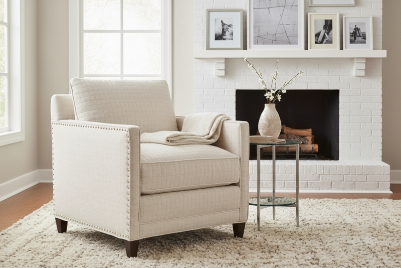 Accent Chair Track Arms Cream Fabric Nailhead Trim Transitional