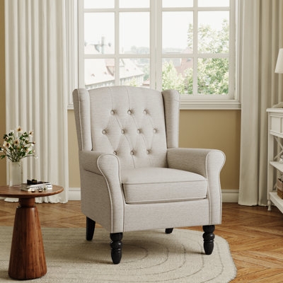 Accent Chair Traditional Beige Wingback Button Tufted
