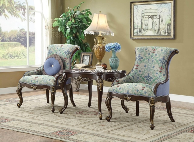 Accent Chair: Traditional Cream Botanical Floral Print with Ottoman