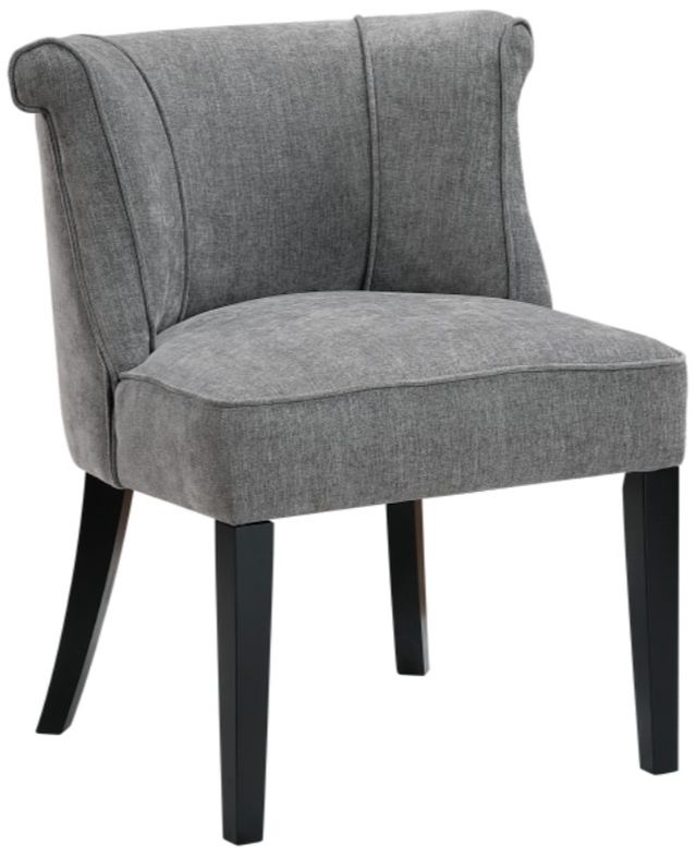Accent Chair: Transitional Charcoal Gray Woven Fabric Button Tufted