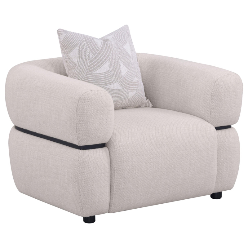 Accent Chair Transitional Round Arms Beige Woven Fabric Seating